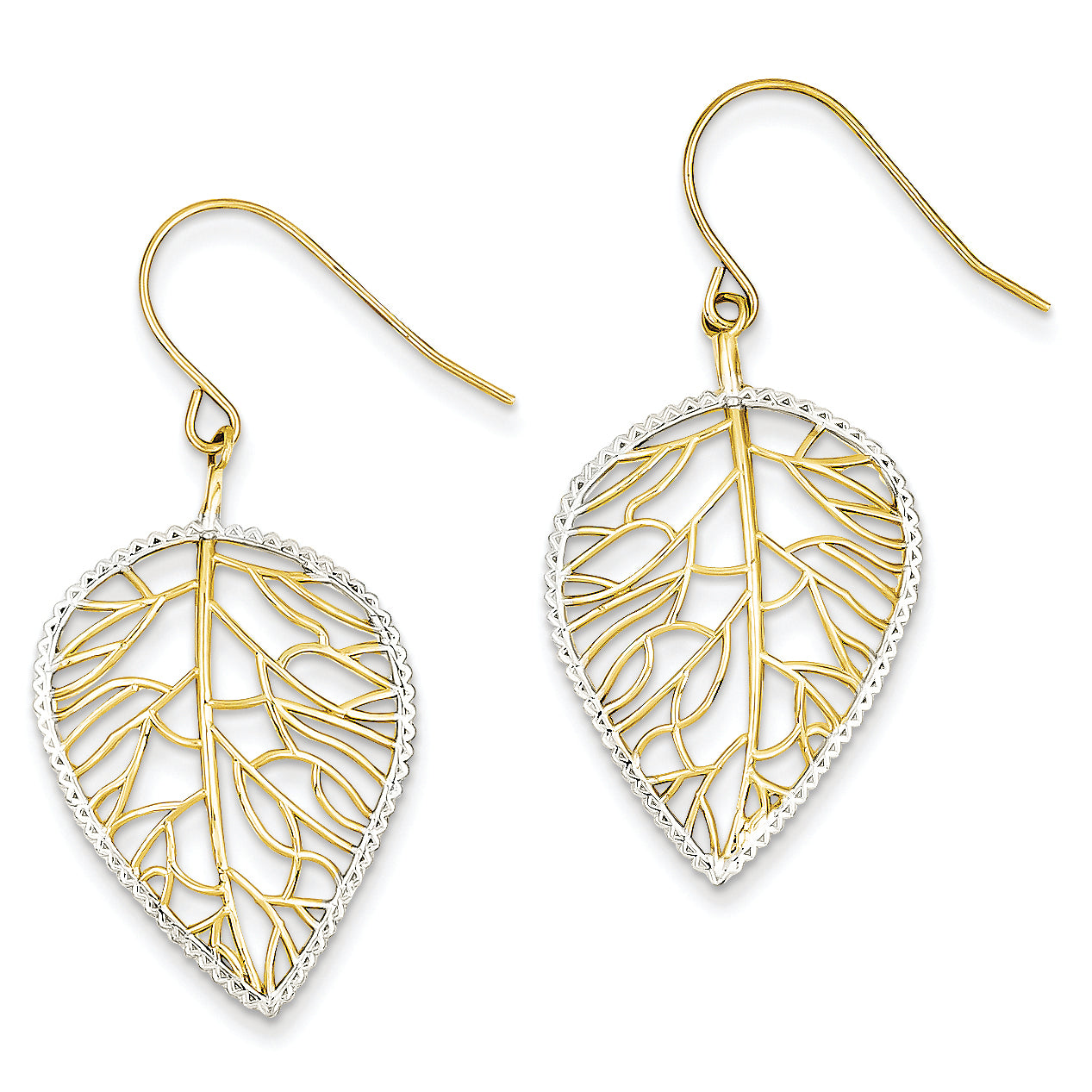 14K Gold & Rhodium Leaf Drop Earrings