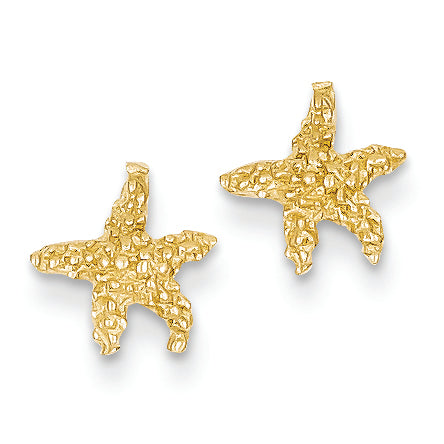 14K Gold Polished & Textured Starfish Post Earrings
