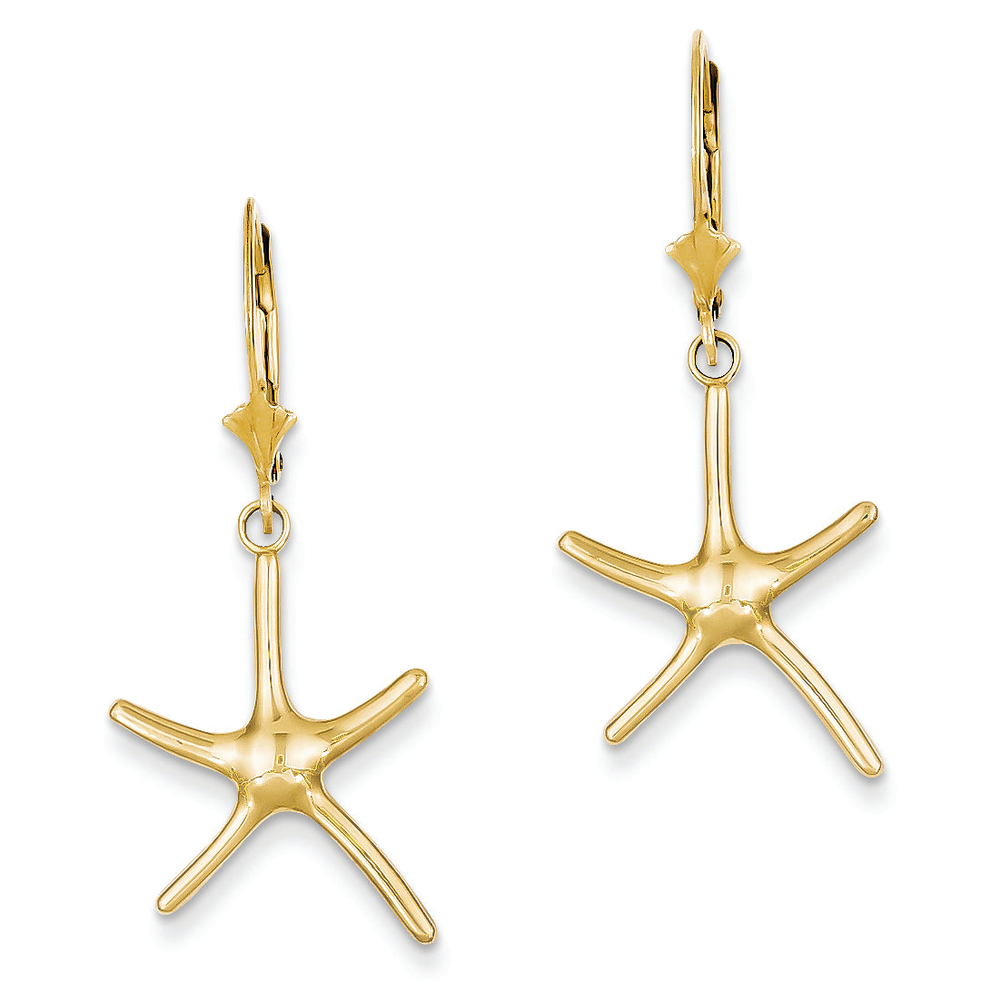 14K Gold Polished Starfish Lever Back Earrings