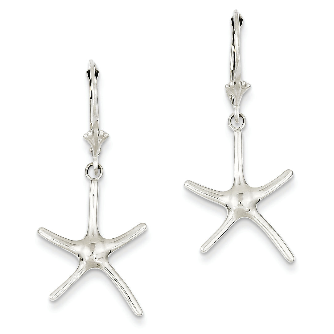 14K White Gold Polished Starfish Lever Back Earrings