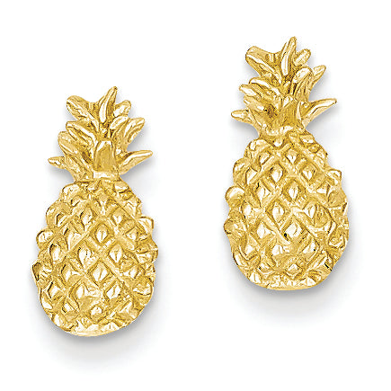14K Gold Polished & Textured Pineapple Post Earrings