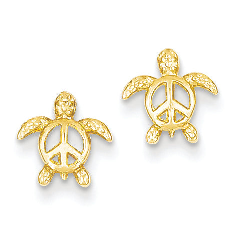 14K Gold Peace Turtle Post Earrings