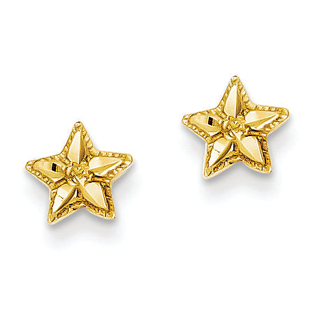 14K Gold Polished & D/C Starfish Post Earrings