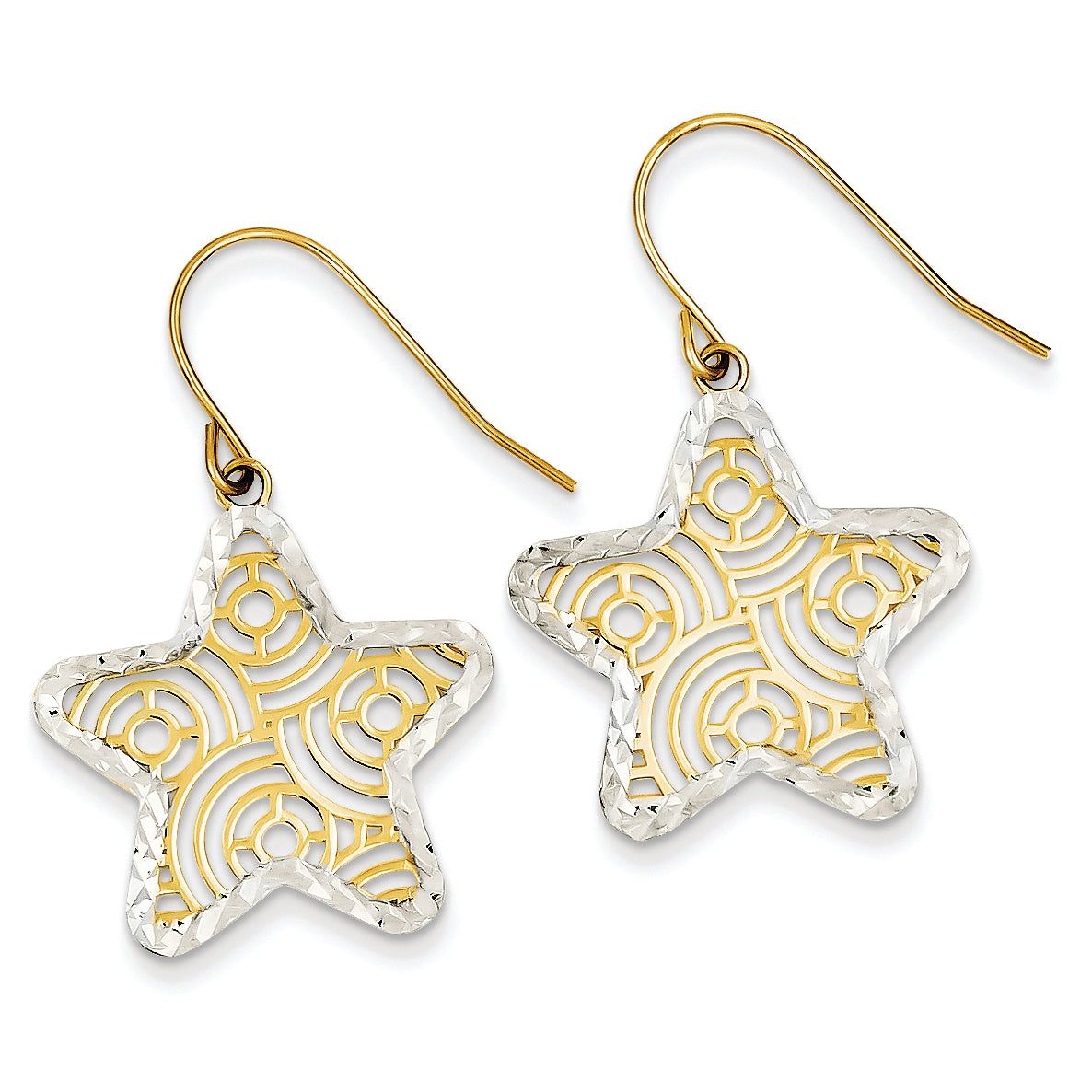 14K Gold & Rhodium Diamond-cut Star Shepherd Hook Earrings