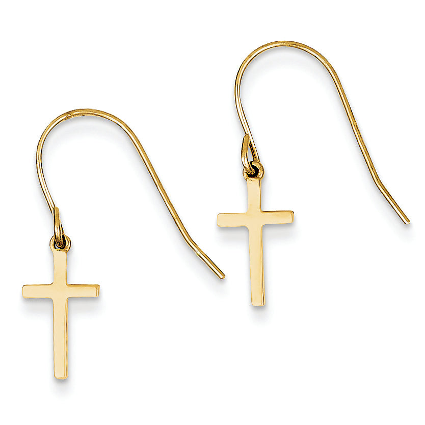 14K Gold Dangle Cross Shepherd Hook Earrings