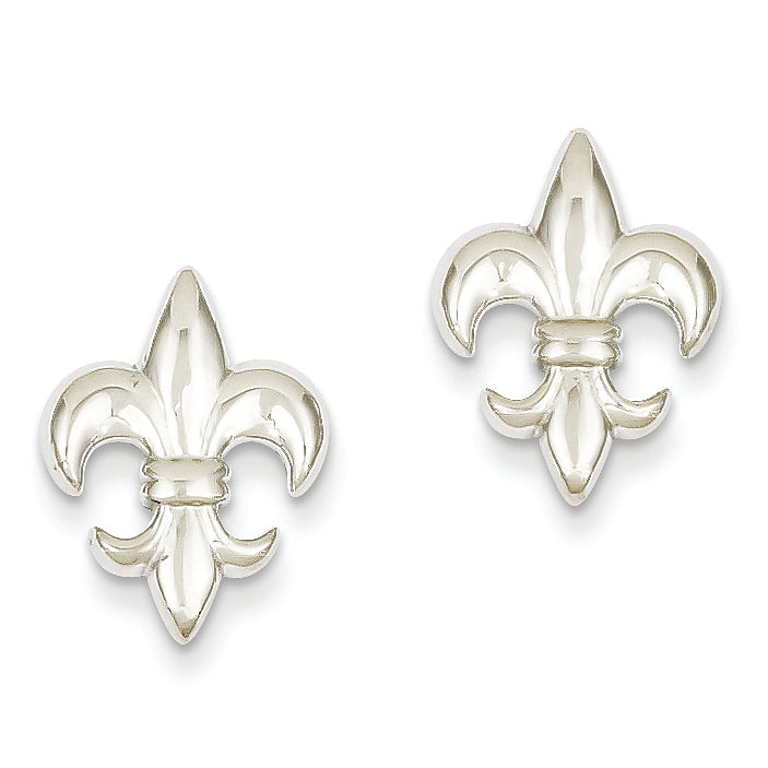 14K White Gold Polished Fleur De Lis Post Earrings