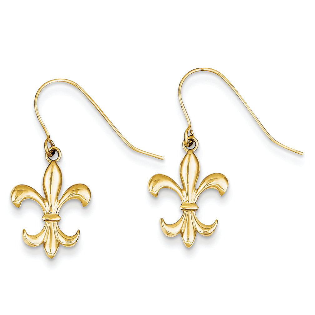 14K Gold Polished Fleur de lies Dangle Earrings