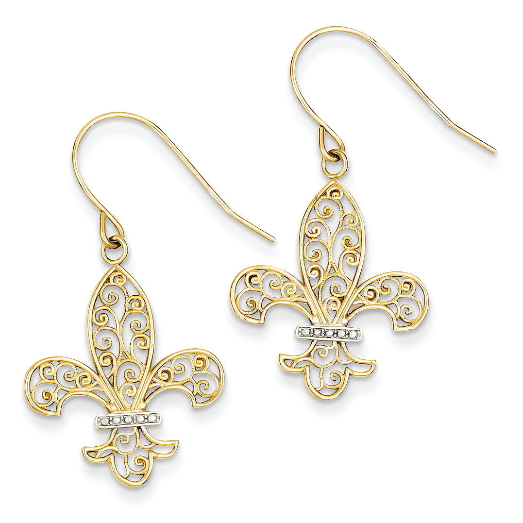 14K Gold & Rhodium Fleur de lis Shepherd Hook Earrings