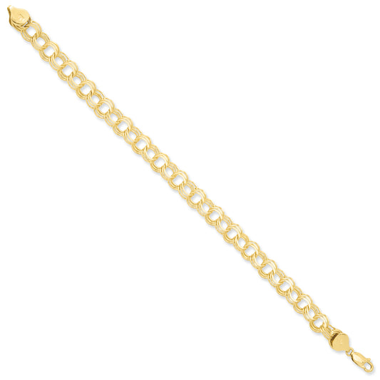 14K Gold Triple Link Charm Bracelet 7 Inches