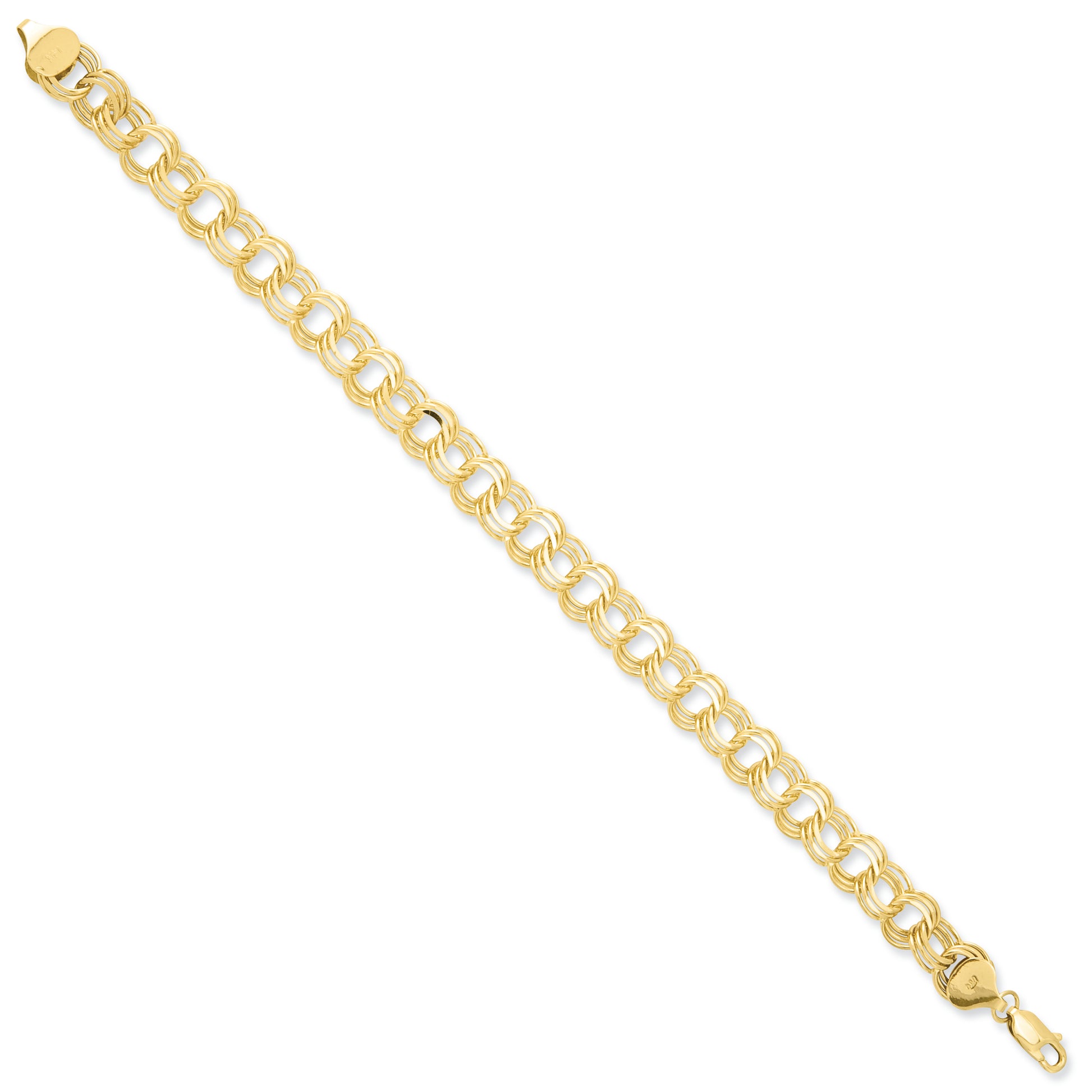 14K Gold Triple Link Charm Bracelet 7 Inches