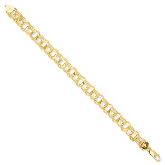 14K Gold Triple Link Charm Bracelet 7 Inches