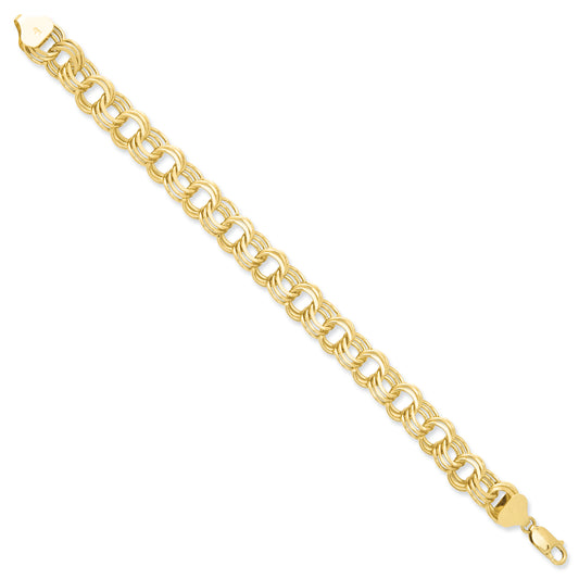 14K Gold Triple Link Charm Bracelet 7 Inches