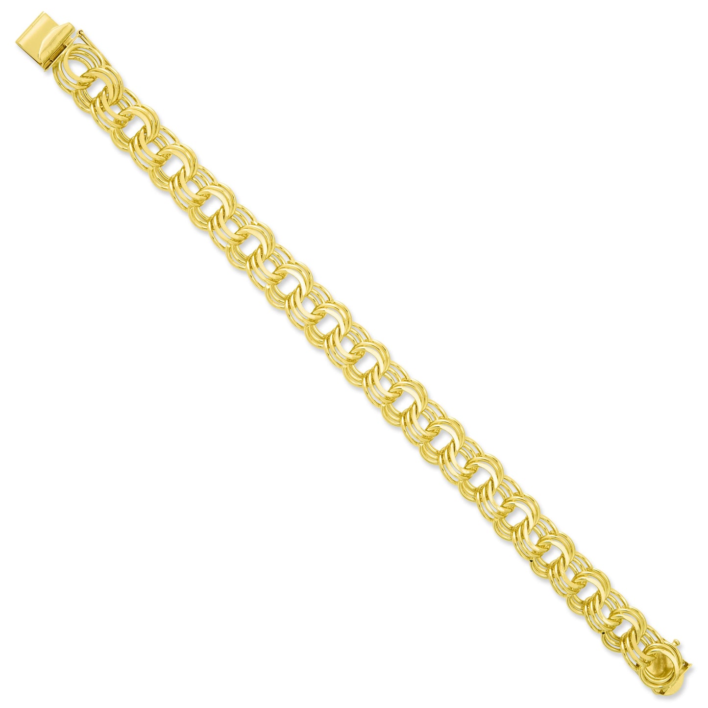14K Gold Triple Link Charm Bracelet 7.5 Inches