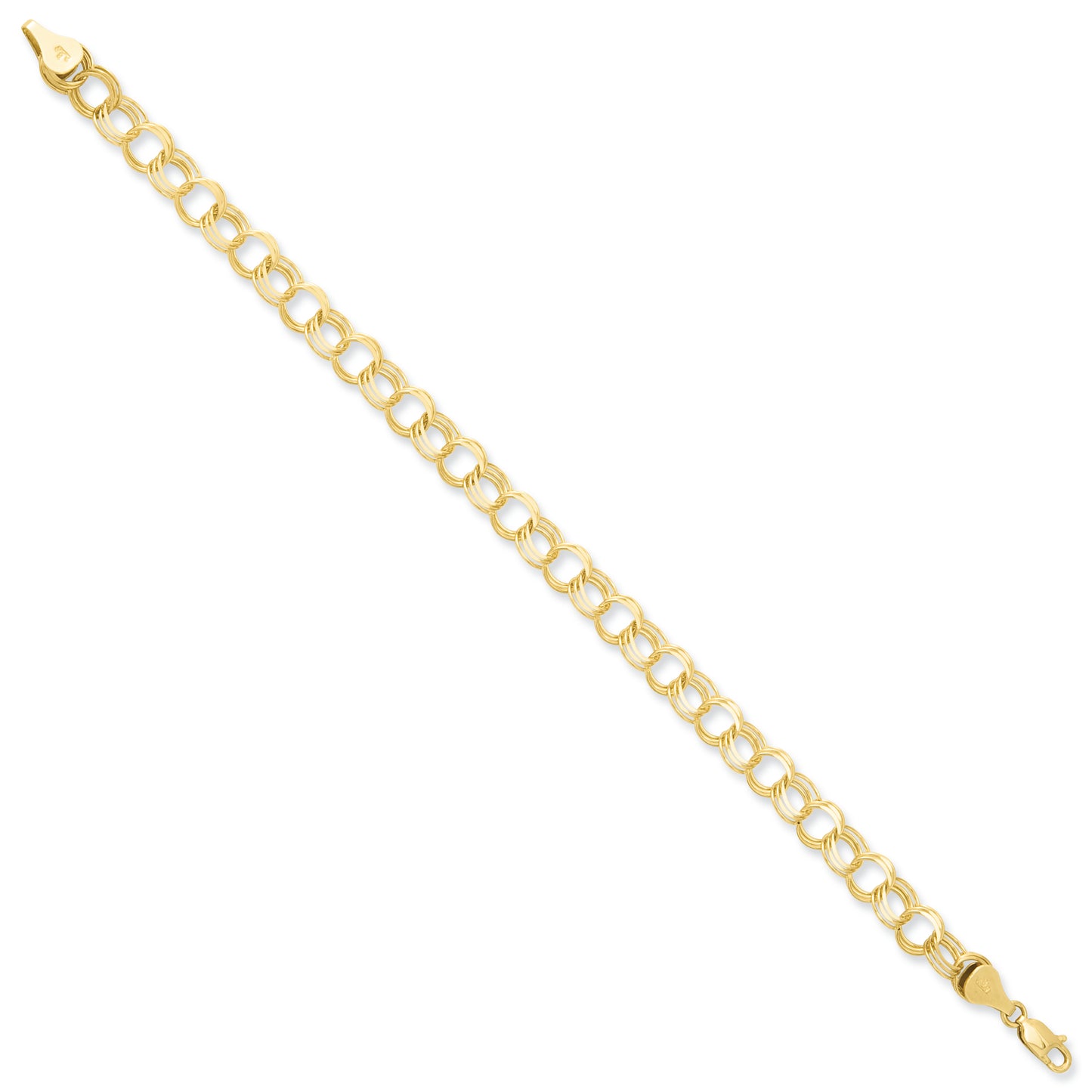14K Gold Triple Link Charm Bracelet 7 Inches