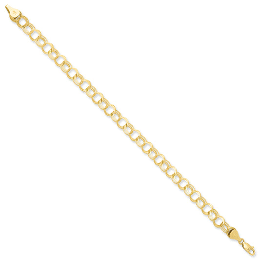 14K Gold Triple Link Charm Bracelet 7 Inches