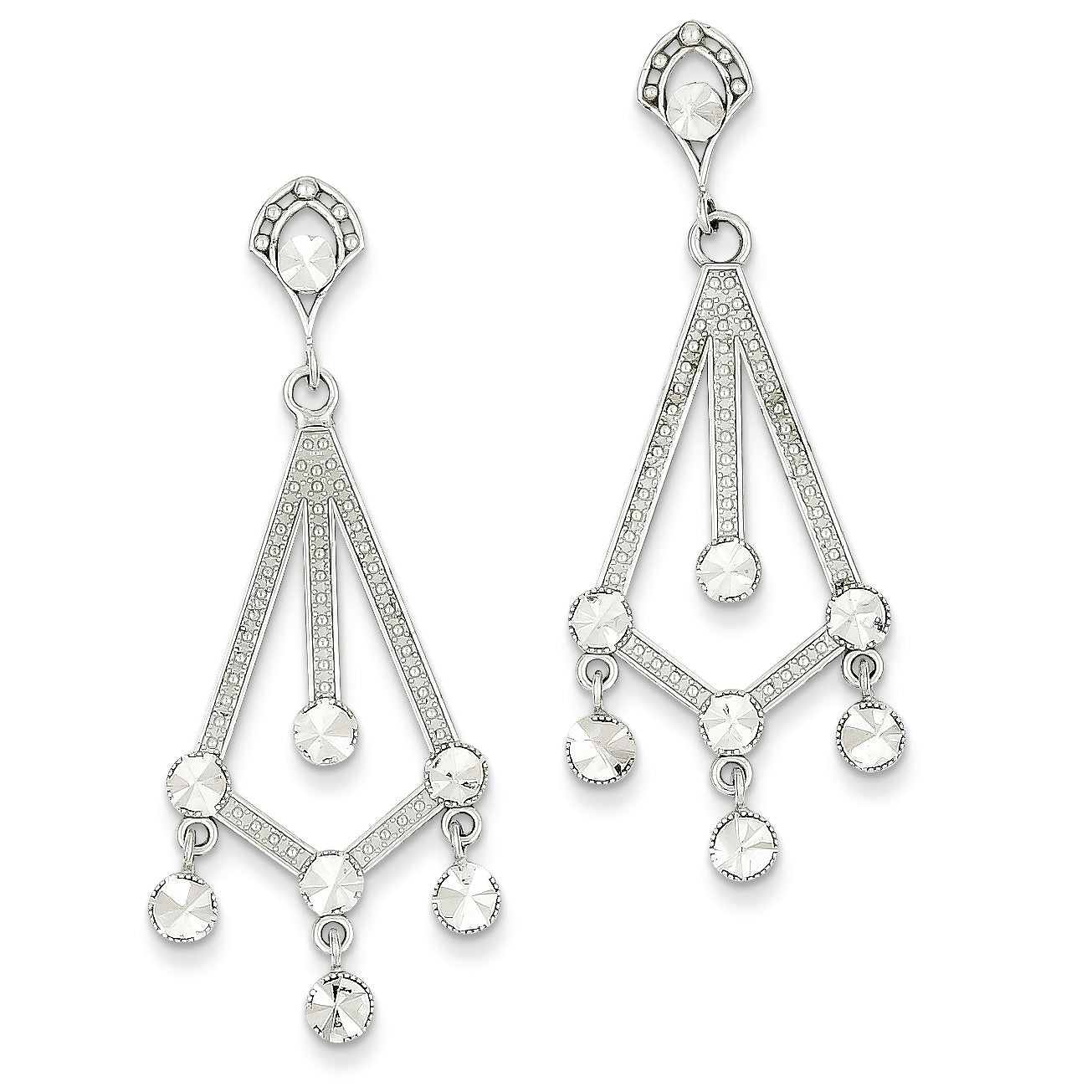 14K White Gold Diamond-cut Chandelier Earrings