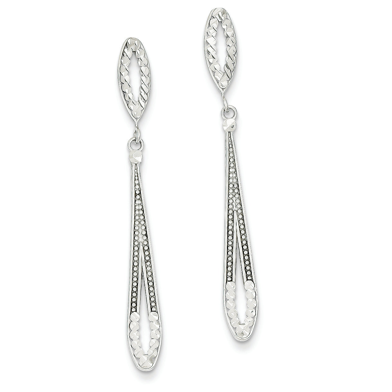 14K White Gold Diamond-cut Dangle