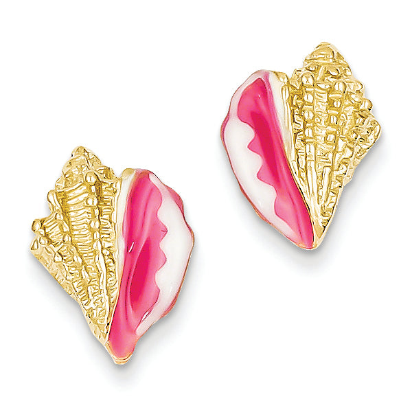 14K Gold Pink & White Enamel Conch Shell Post Earrings – PriceRock