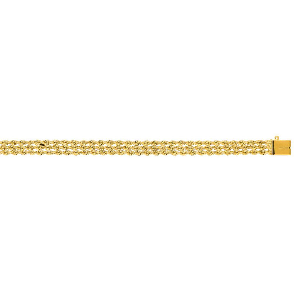 14K Solid Yellow Gold Multi Line Rope Bracelet 6mm thick 8 Inches