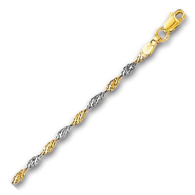 14K Solid Two-Tone Gold Singapore Chain 2mm thick 20 Inches