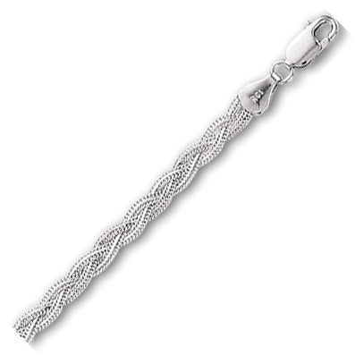 14K Solid White Gold Braided Fox Chain 3.6mm thick 10 Inches