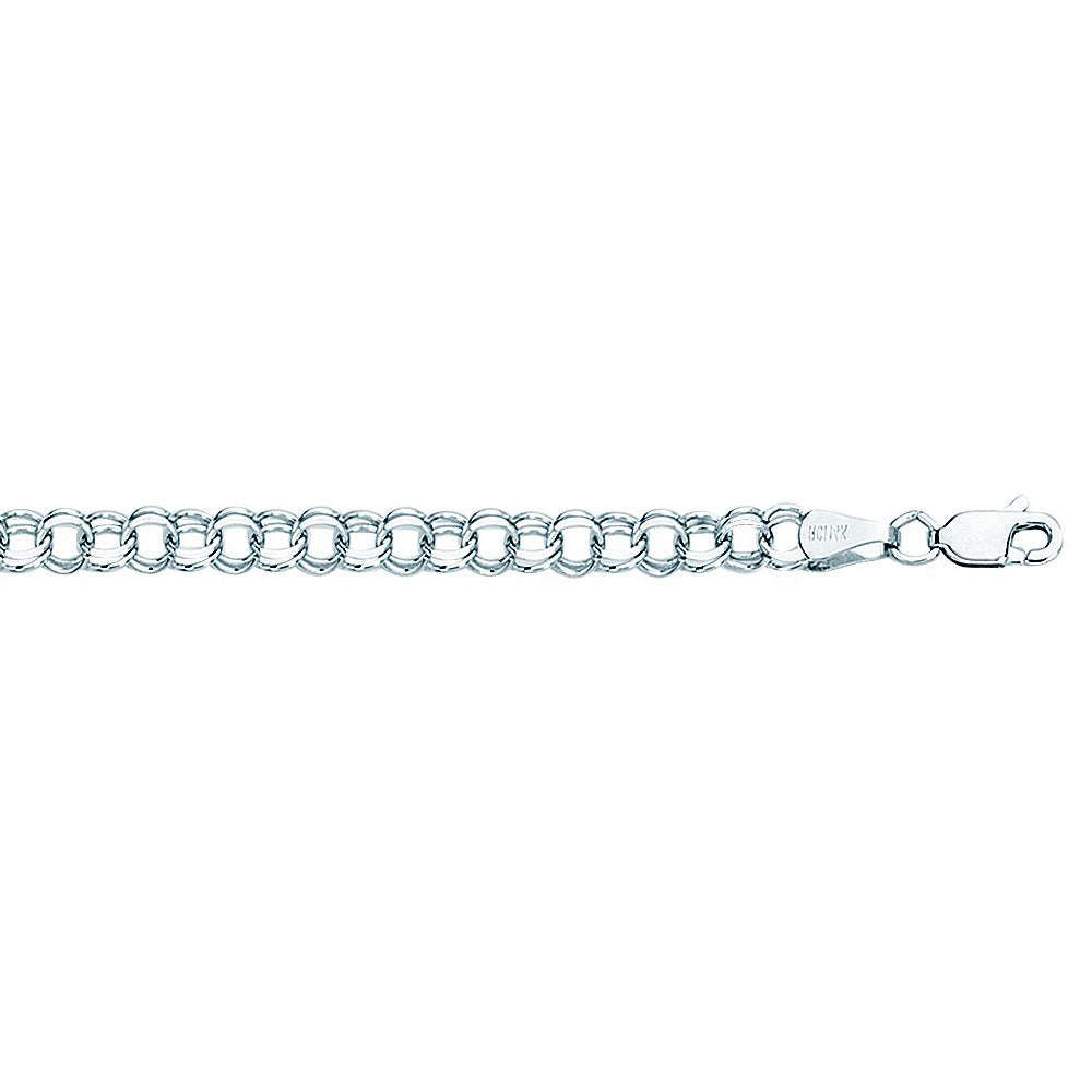 14K Solid White Gold Double Link Charm Bracelet 5mm thick 8 Inches