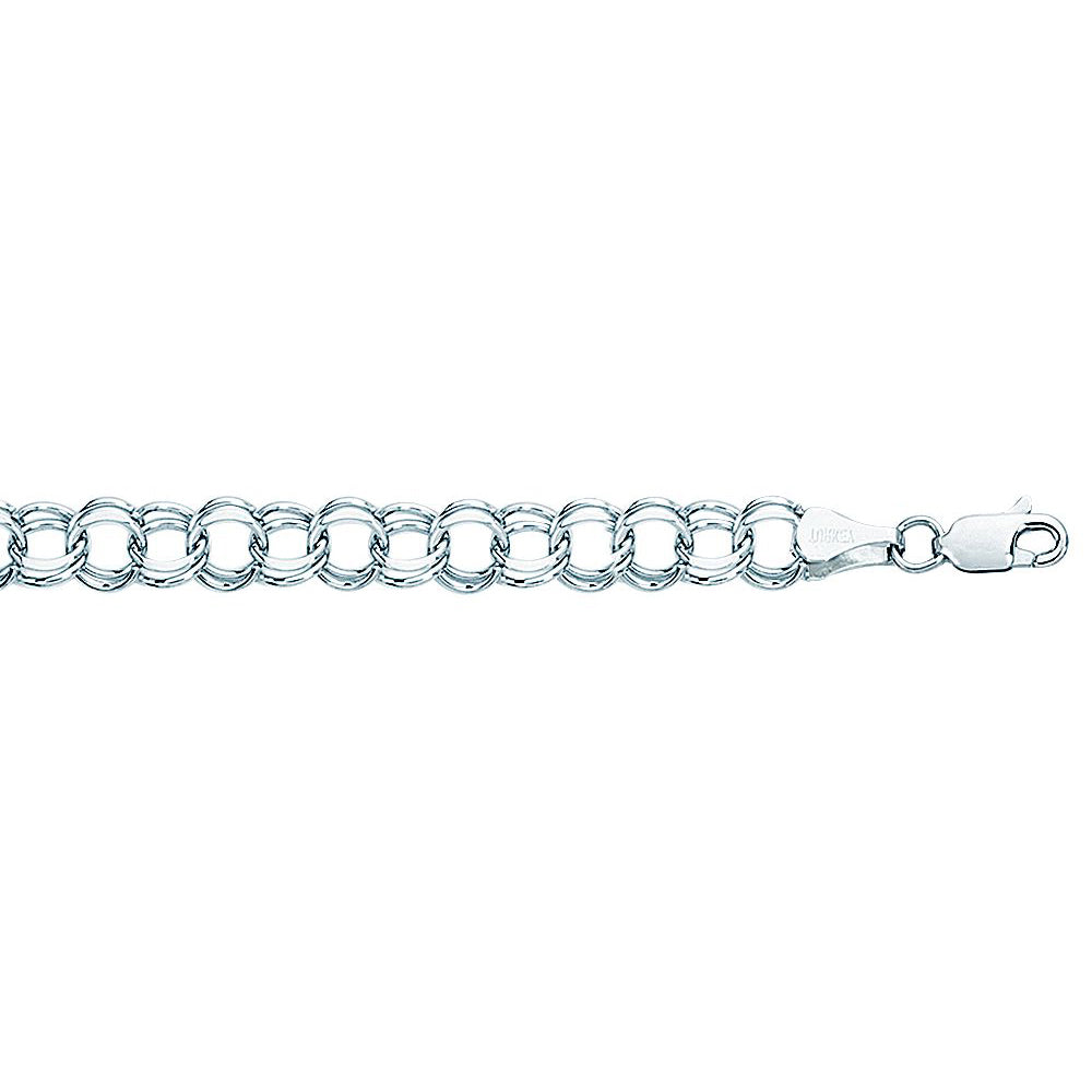 14K Solid White Gold Double Link Charm Bracelet 7mm thick 8 Inches
