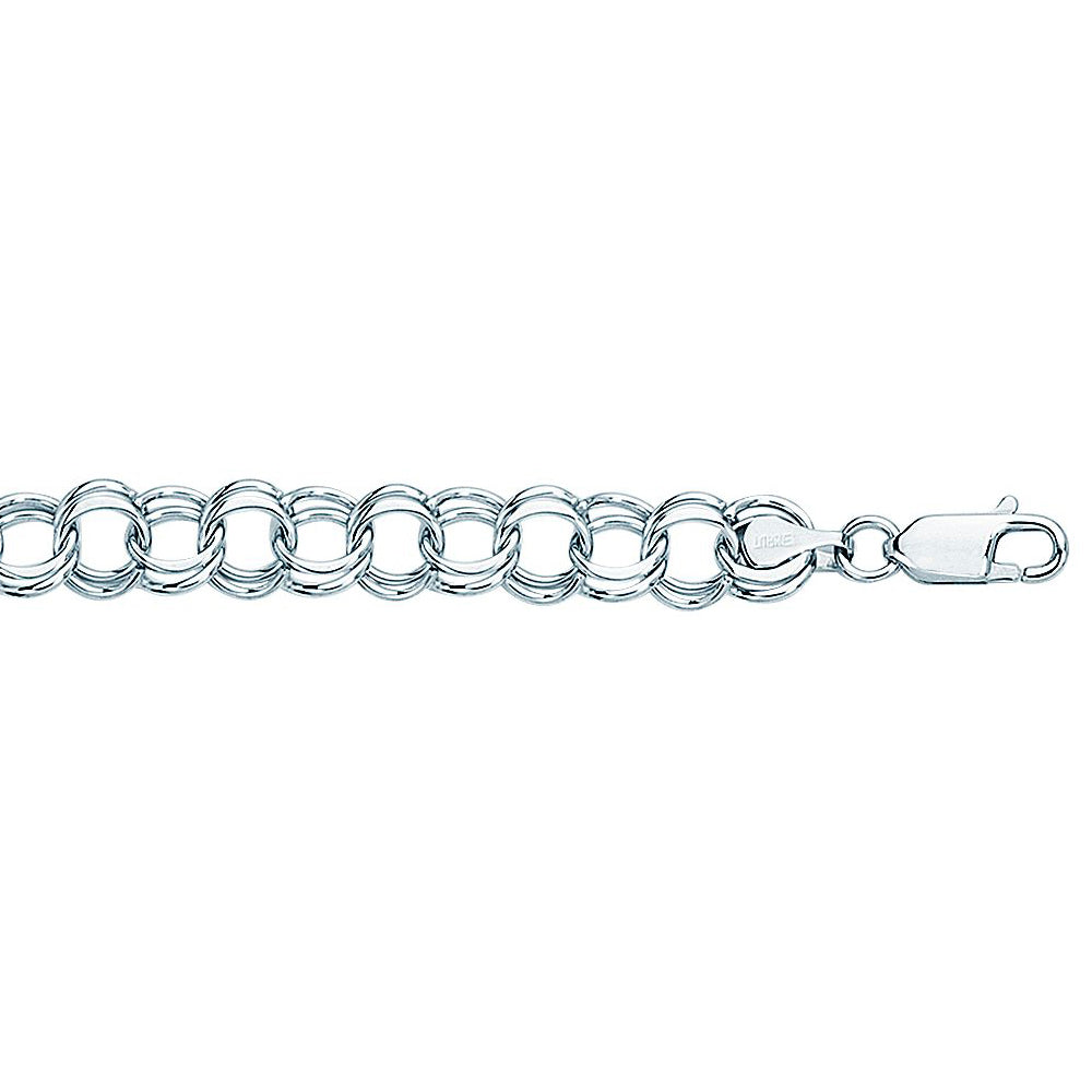 14K Solid White Gold Double Link Charm Bracelet 9.1mm thick 8 Inches