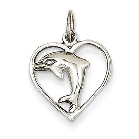 14K White Gold Dolphin in Heart Charm