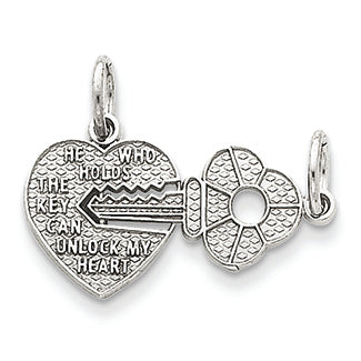 14K White Gold Key & Heart Break-apart Charm