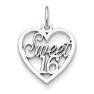 14K White Gold Sweet 16 Heart Charm