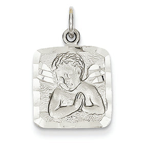 14K White Gold Satin & Diamond -Cut Angel Charm