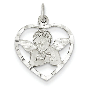 14K White Gold Angel in Heart Charm