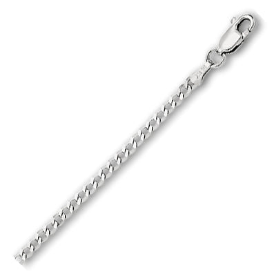 14K Solid White Gold Comfort Curb Chain 2.7mm thick 16 Inches