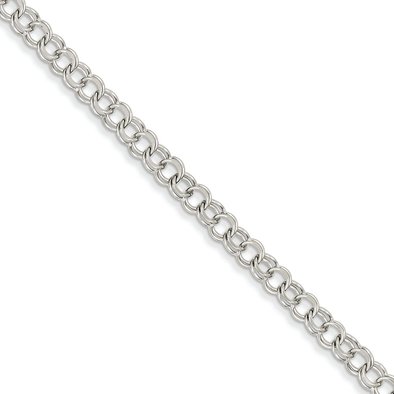 14K White Gold Double Link Charm Bracelet 8 Inches