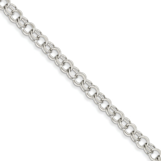 14K White Gold Double Link Charm Bracelet 7 Inches