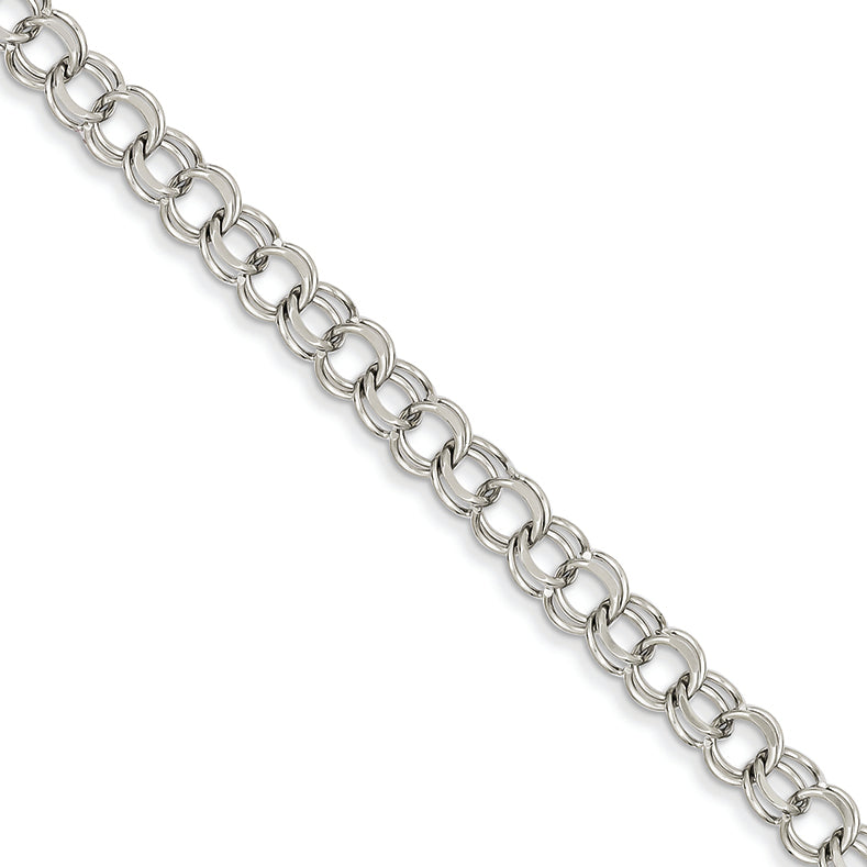 14K White Gold Double Link Charm Bracelet 7 Inches