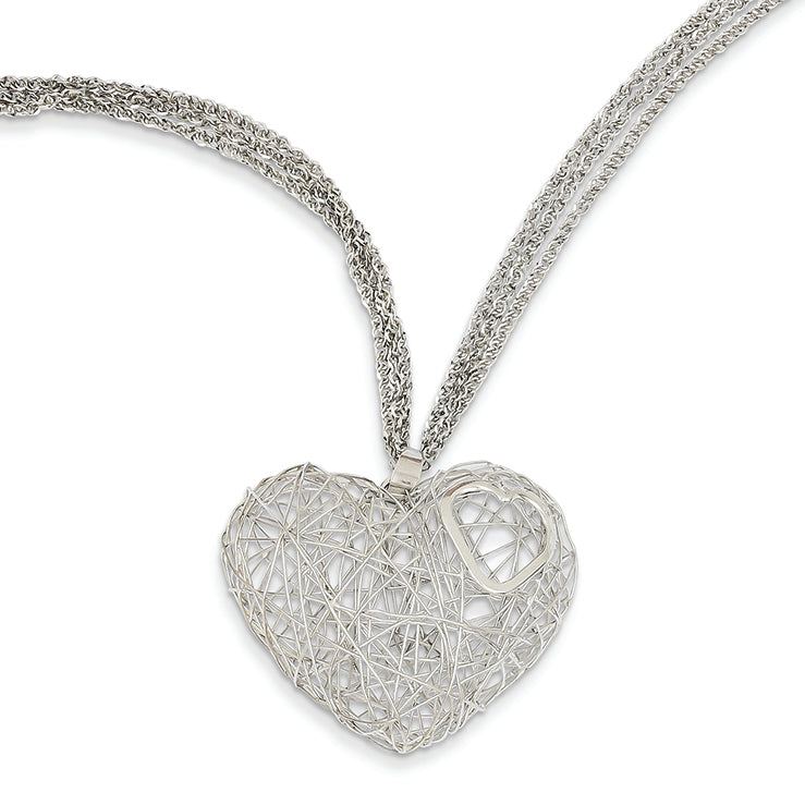 14K White Gold Adjustable Triple Strand Heart Necklace 16 Inches