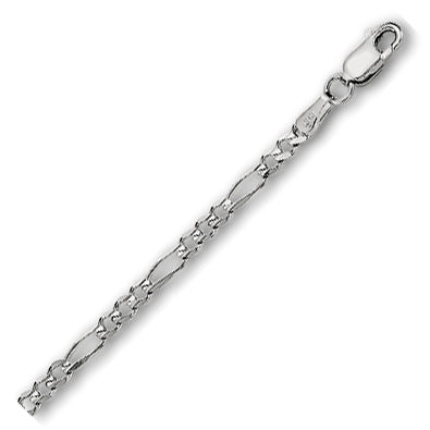 14K Solid White Gold Classic Figaro 3mm thick 22 Inches