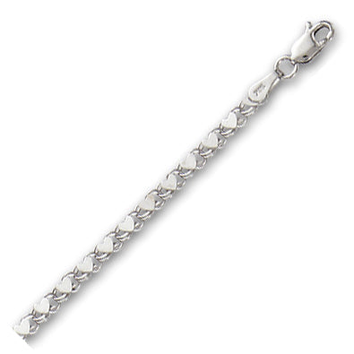 14K Solid White Gold Heart Chain 3mm thick 18 Inches