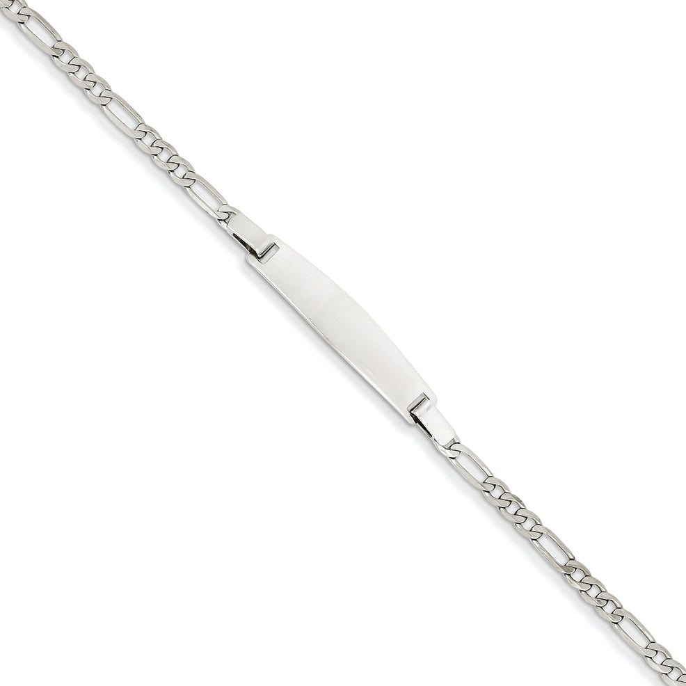 14K White Gold 8in Solid Polished Figaro Link ID Bracelet 8 Inches