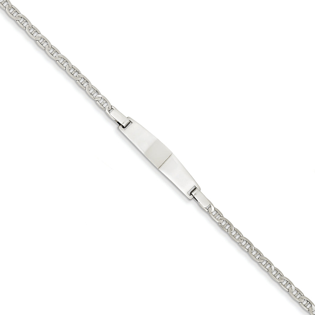 14K White Gold 7in Solid Polished Anchor Link ID Bracelet 7 Inches