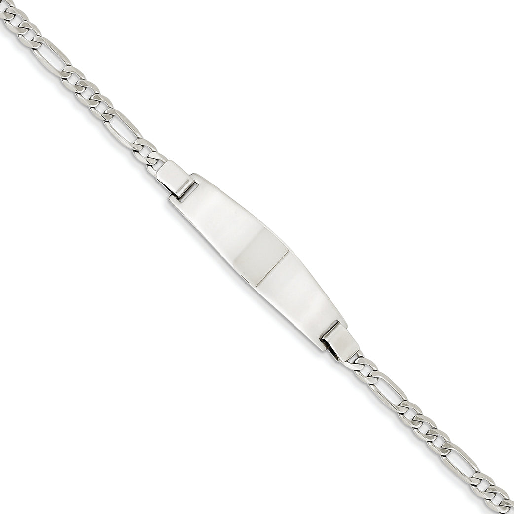 14K White Gold 8in Solid Polished Figaro Link ID Bracelet 8 Inches