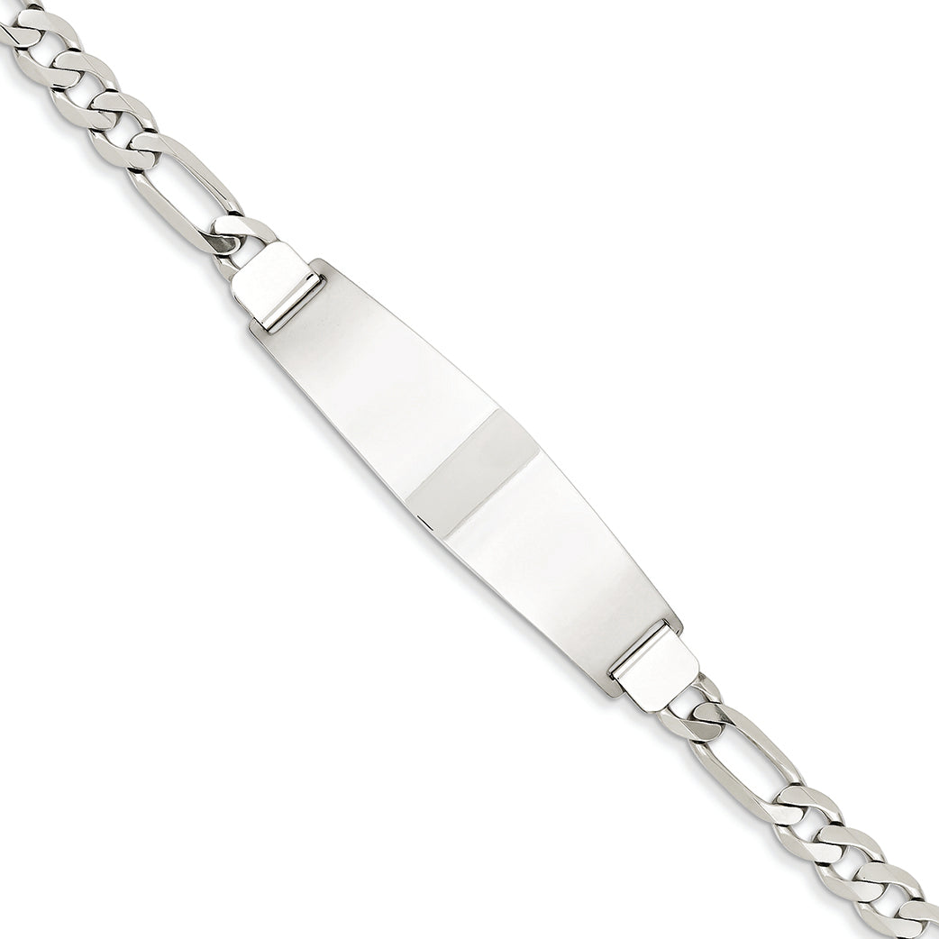 14K White Gold 7in Solid Polished Figaro Link ID Bracelet 7 Inches