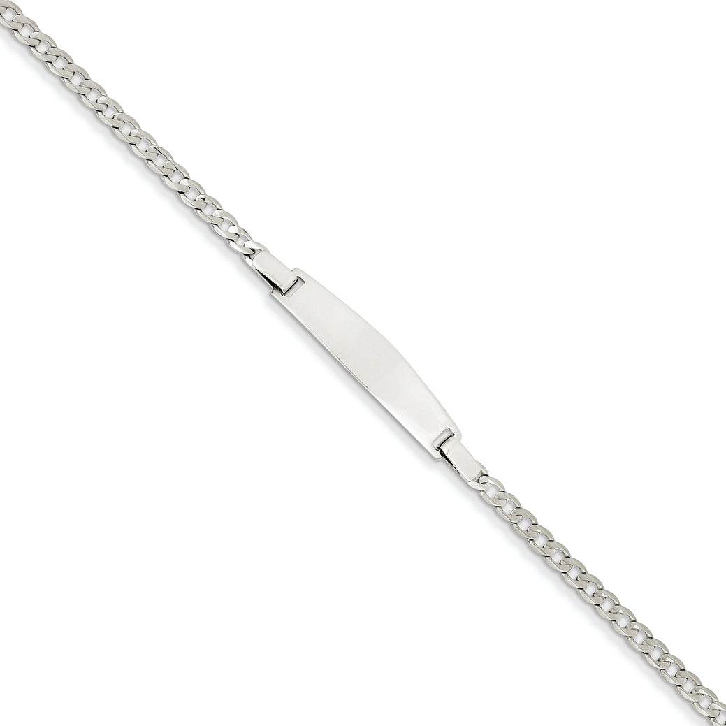 14K White Gold 7in Solid Polished Curb Link ID Bracelet 7 Inches
