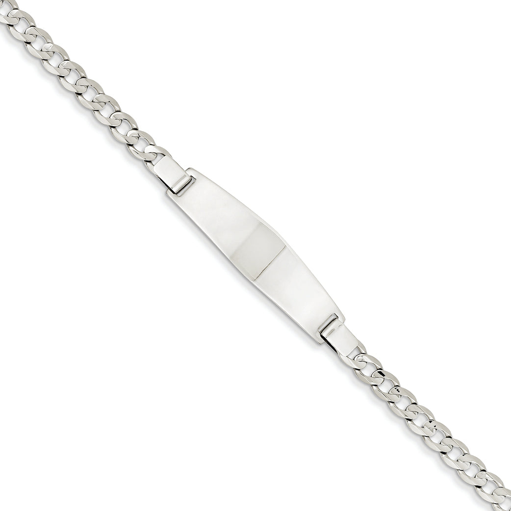 14K White Gold 7in Solid Polished Curb Link ID Bracelet 7 Inches