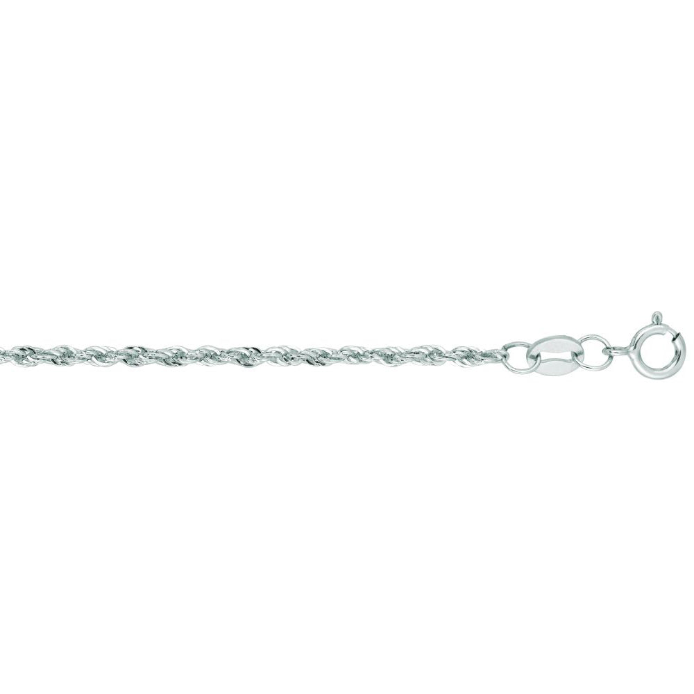 14K Solid White Gold Hollow Rope Chain Necklace 1.5mm thick 18 Inches