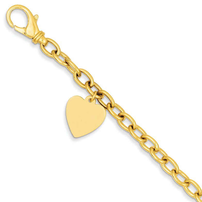 14K White Gold Link W/ Heart Charm Bracelet 7.5 Inches