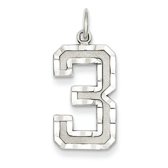 14K Goldw Casted Large Diamond Cut Number 3 Charm