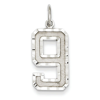14K Goldw Casted Large Diamond Cut Number 9 Charm